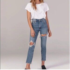 ABERCROMBIE High Rise Mom Jeans Ripped Distressed Straight Leg Womens 26